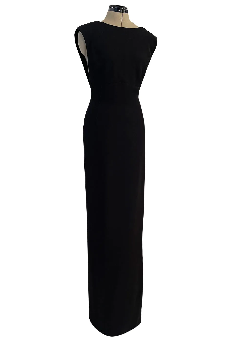 Early 2000s John Anthony Couture Completely Open Back Black Dress w High Side Slit