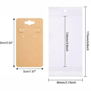 Earring Cards Necklace Display Cards with Bags 50pcs Earring Display Cards 50Pcs Self-Seal Bags Kraft Paper Tags for DIY Jewelry