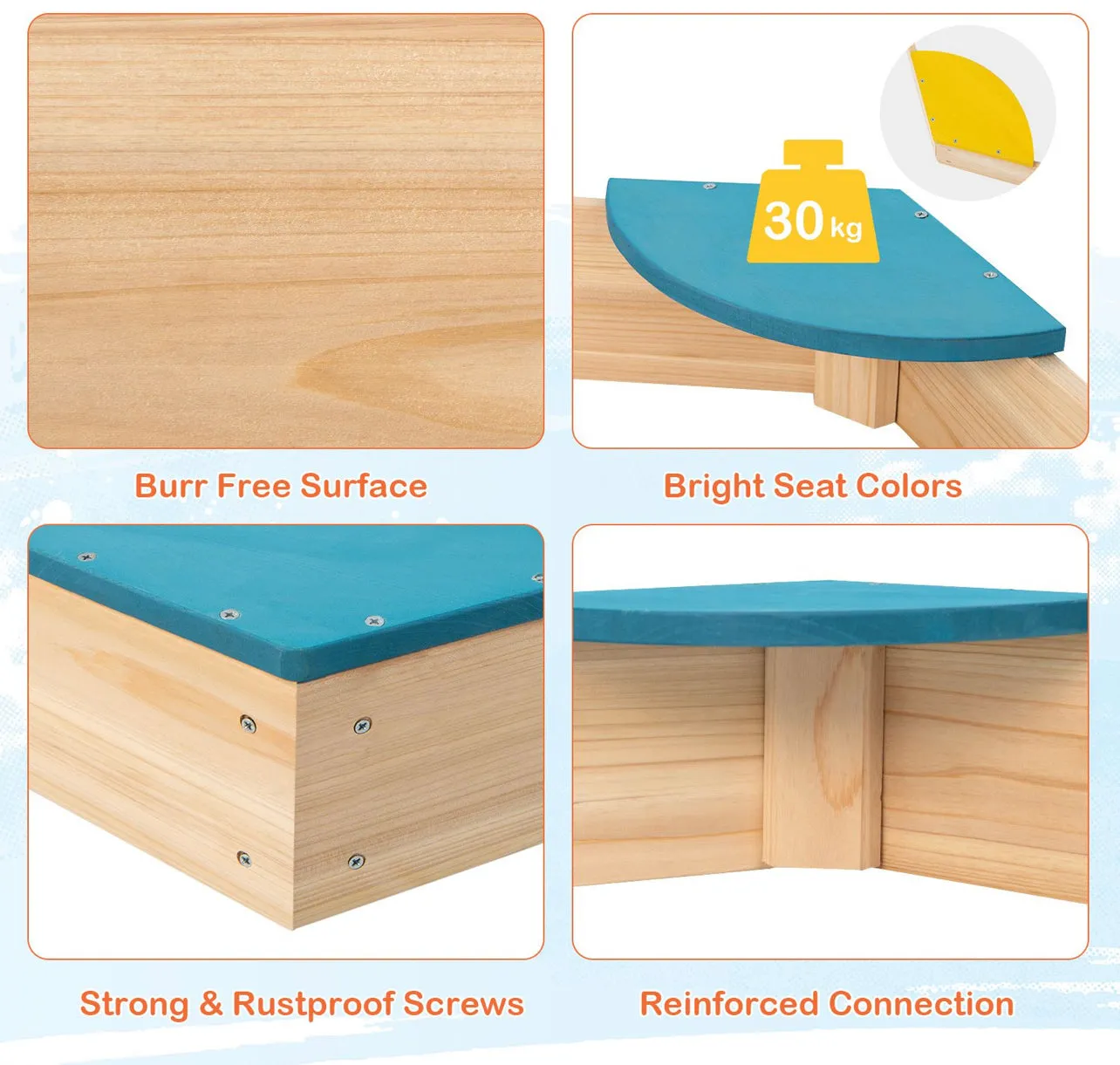 Eco FSC Montessori Cedar Wood  Sandpit | 6 Corner Seats | 140 x 122 cm