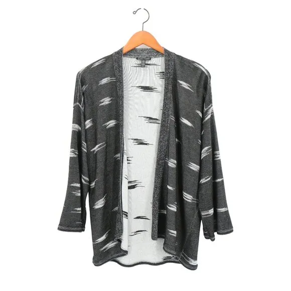 Eileen Fisher Black Sleek Tencel Kimono Sleeve Open Front Cardigan Sweater XS