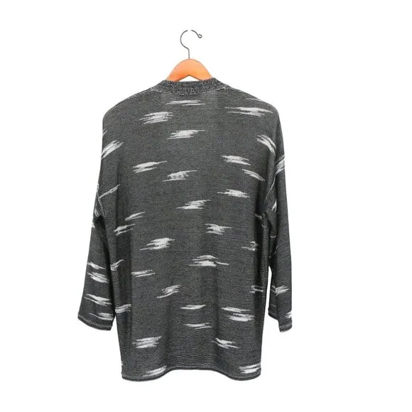Eileen Fisher Black Sleek Tencel Kimono Sleeve Open Front Cardigan Sweater XS