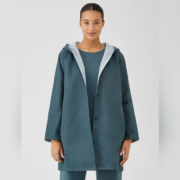 Eileen Fisher Organic Cotton Nylon Reversible Hooded Jacket, Size Large