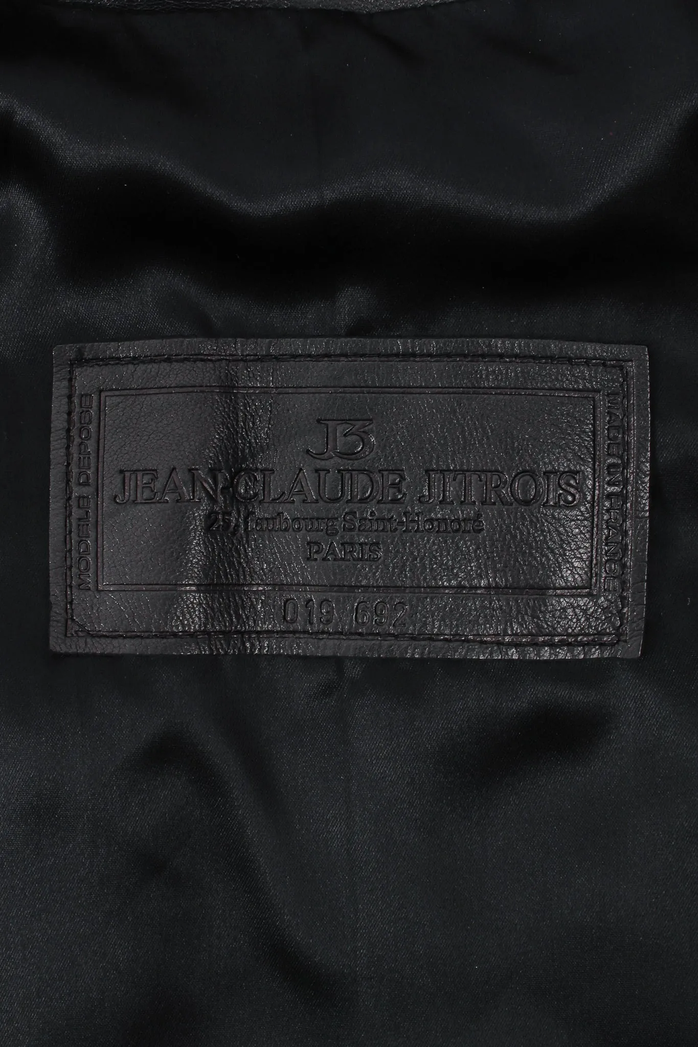 Embroidered Collarless Leather Jacket