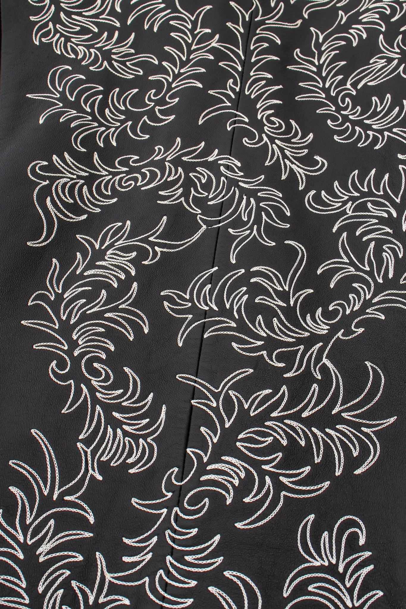 Embroidered Collarless Leather Jacket