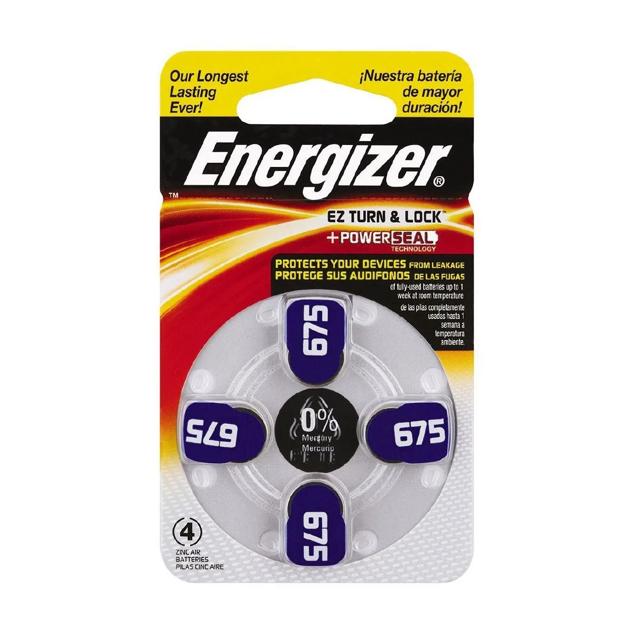 Energizer Hearing Aid Battery AZ675 4 pack
