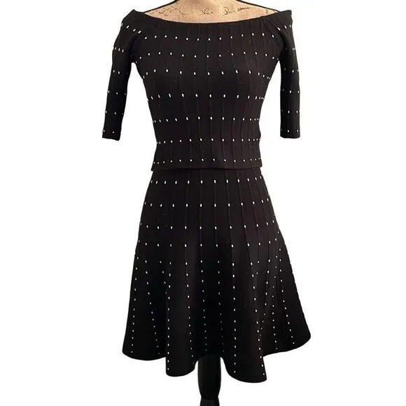 EUC Nordstrom Chelsea28 2-Pc Off Shoulder Black White Dot Top and Skirt Set - XS