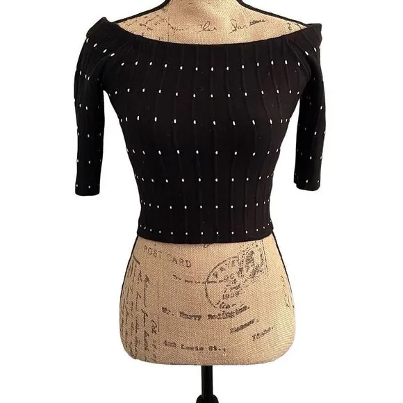EUC Nordstrom Chelsea28 2-Pc Off Shoulder Black White Dot Top and Skirt Set - XS
