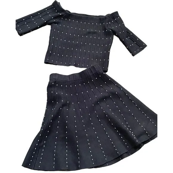 EUC Nordstrom Chelsea28 2-Pc Off Shoulder Black White Dot Top and Skirt Set - XS