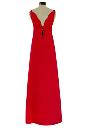 Fabulous Fall 2012 Valentino Red Silk Crepe Jersey Dress w Deep Scalloped Front Plunge