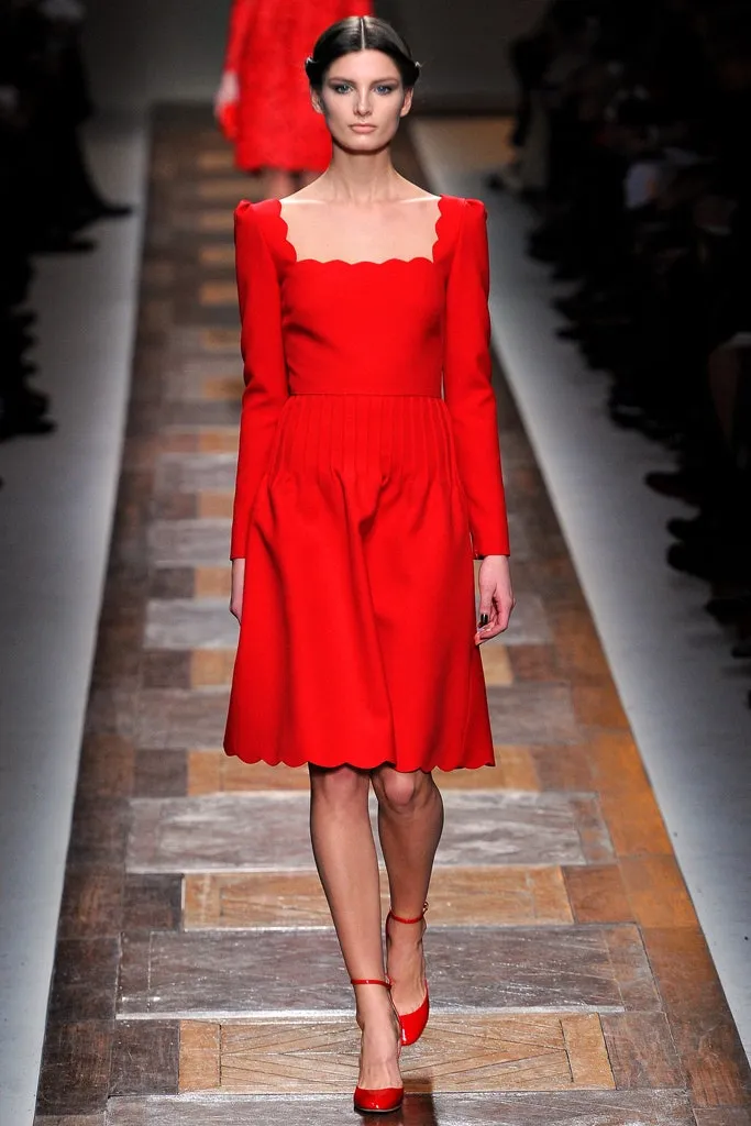 Fabulous Fall 2012 Valentino Red Silk Crepe Jersey Dress w Deep Scalloped Front Plunge