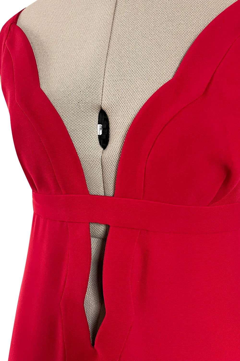 Fabulous Fall 2012 Valentino Red Silk Crepe Jersey Dress w Deep Scalloped Front Plunge