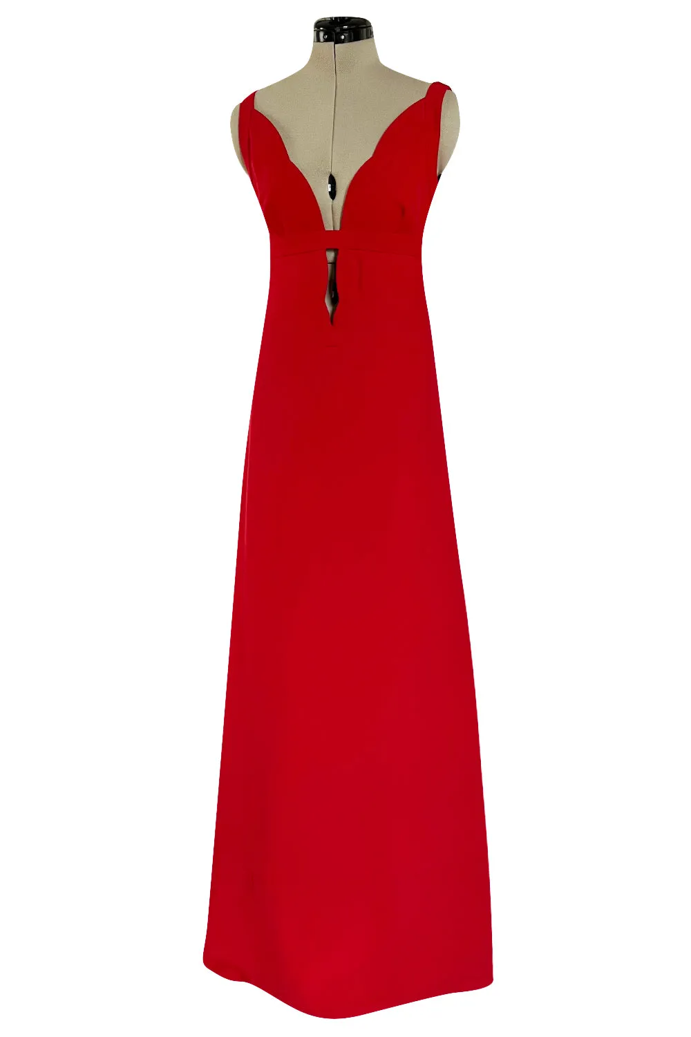 Fabulous Fall 2012 Valentino Red Silk Crepe Jersey Dress w Deep Scalloped Front Plunge