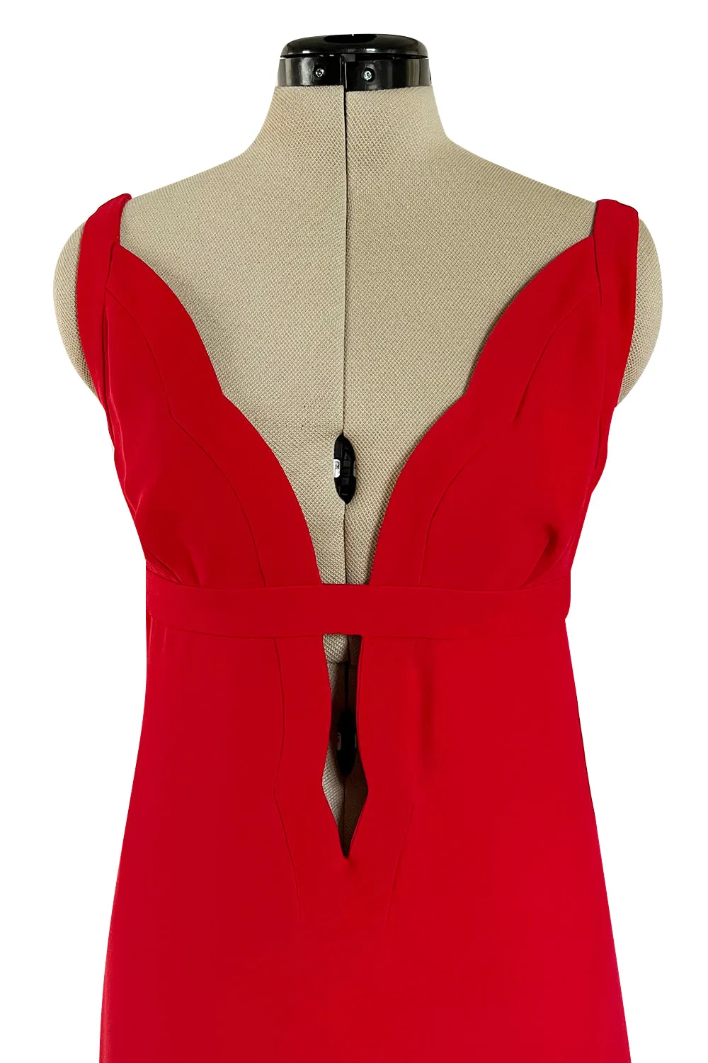 Fabulous Fall 2012 Valentino Red Silk Crepe Jersey Dress w Deep Scalloped Front Plunge