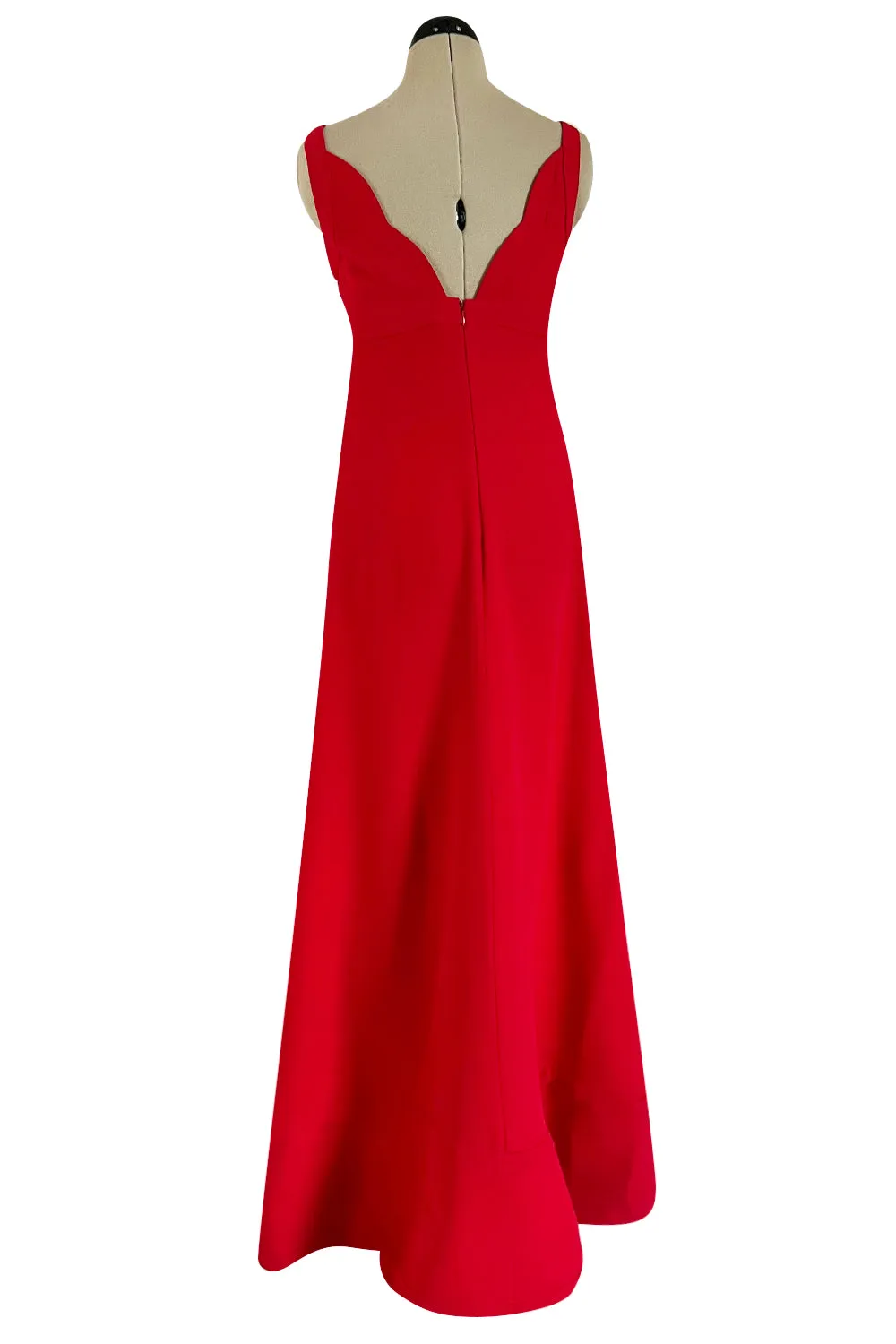 Fabulous Fall 2012 Valentino Red Silk Crepe Jersey Dress w Deep Scalloped Front Plunge