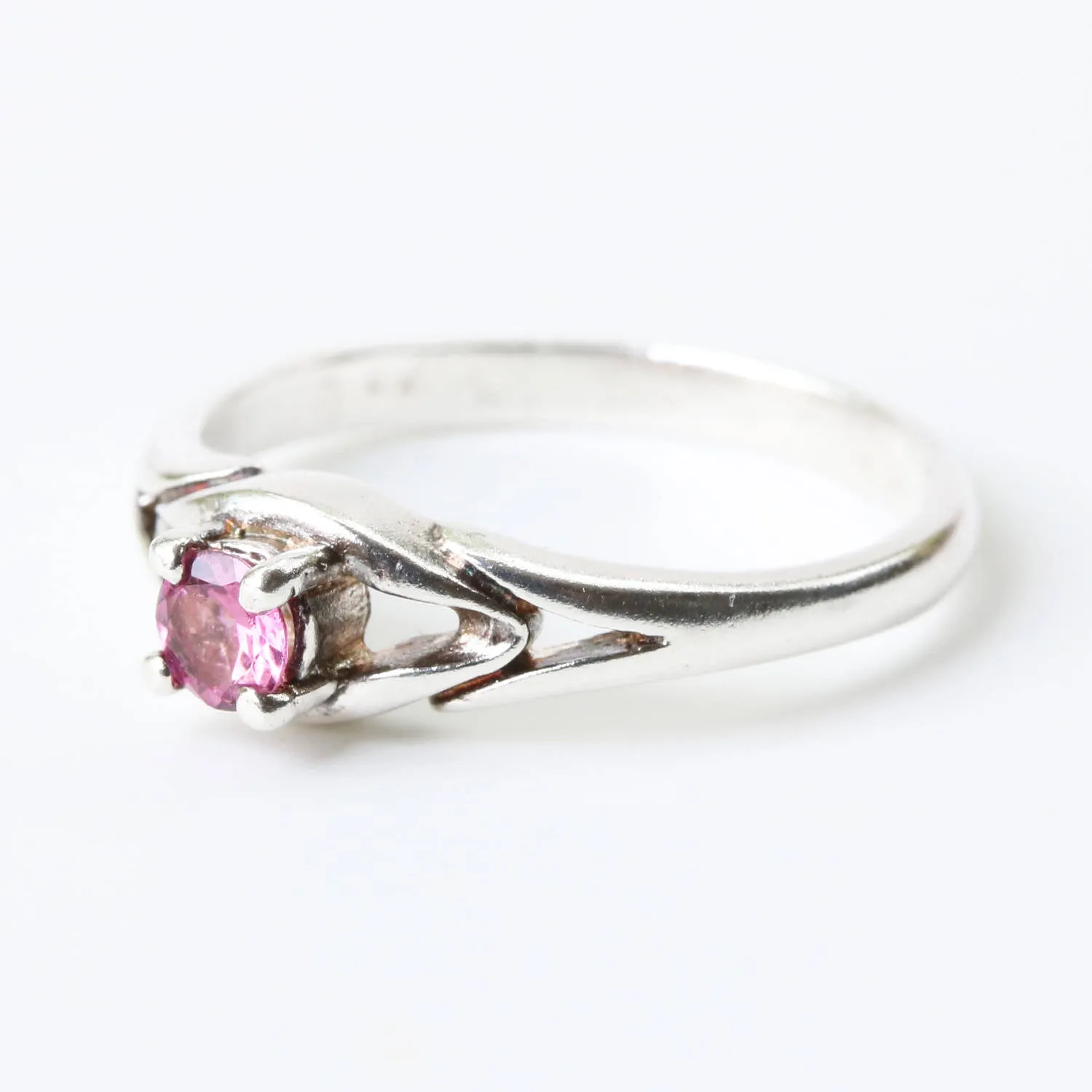 Faceted pink tourmaline gemstone ring with sterling silver band