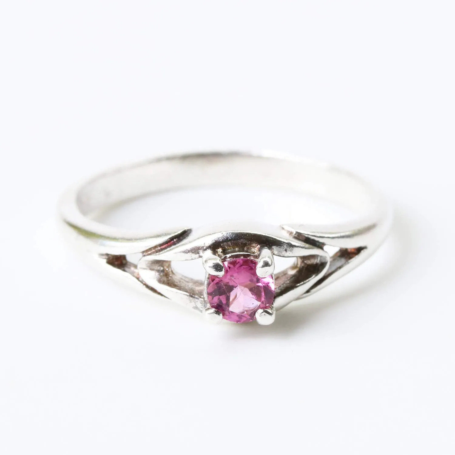 Faceted pink tourmaline gemstone ring with sterling silver band