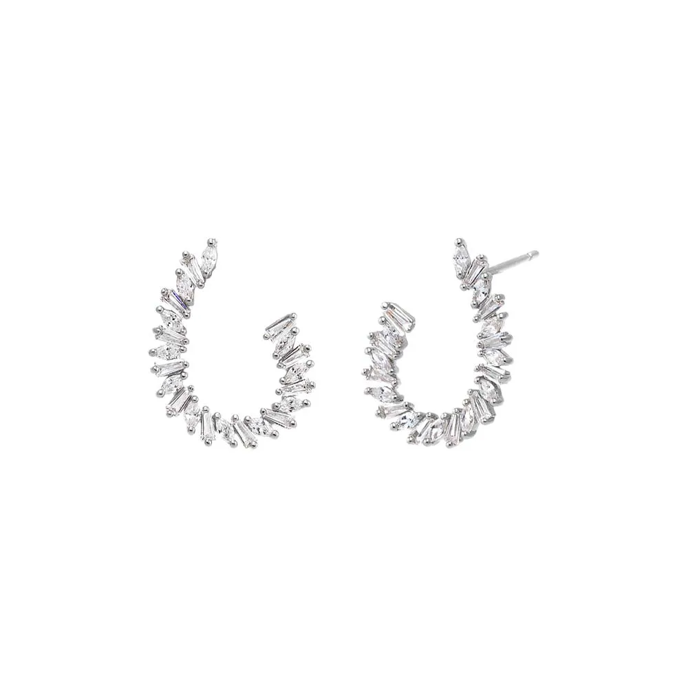 Fancy Scattered Baguette Loop On The Ear Stud Earring