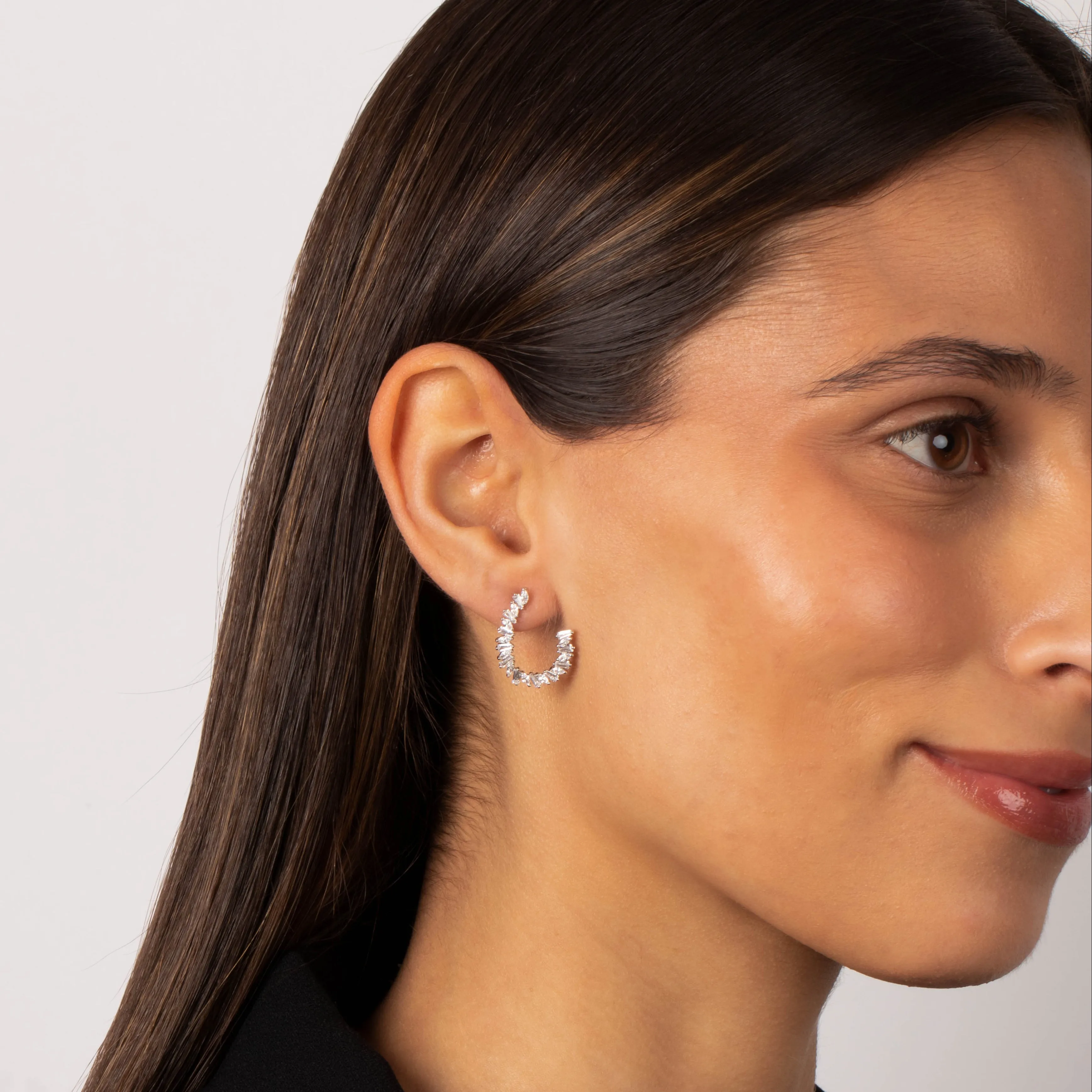 Fancy Scattered Baguette Loop On The Ear Stud Earring