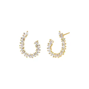 Fancy Scattered Baguette Loop On The Ear Stud Earring