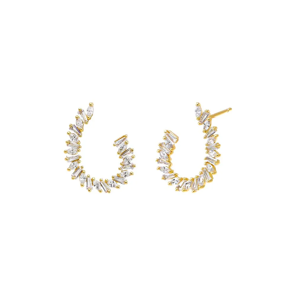 Fancy Scattered Baguette Loop On The Ear Stud Earring