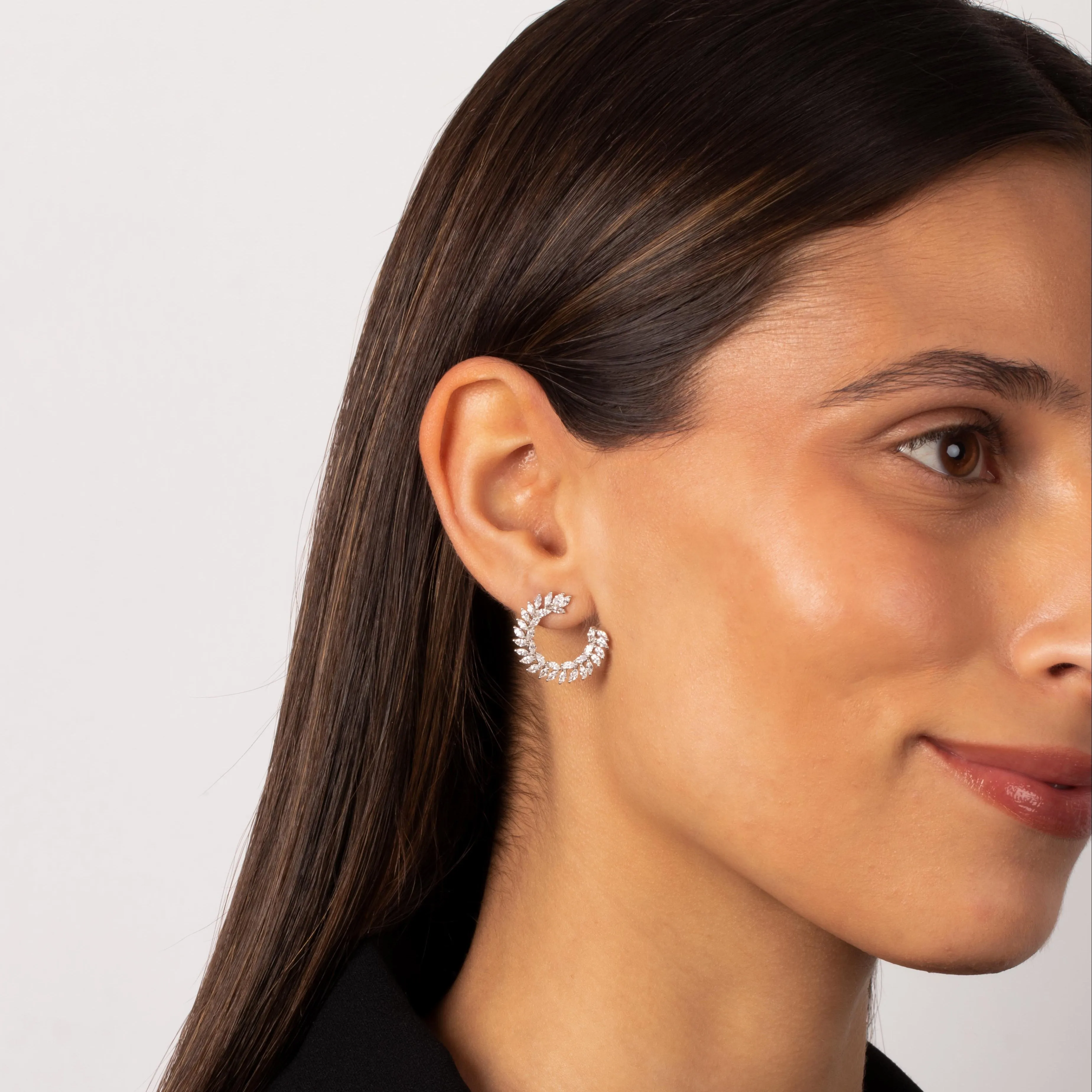 Fancy Scattered Marquise Loop On The Ear Stud Earring