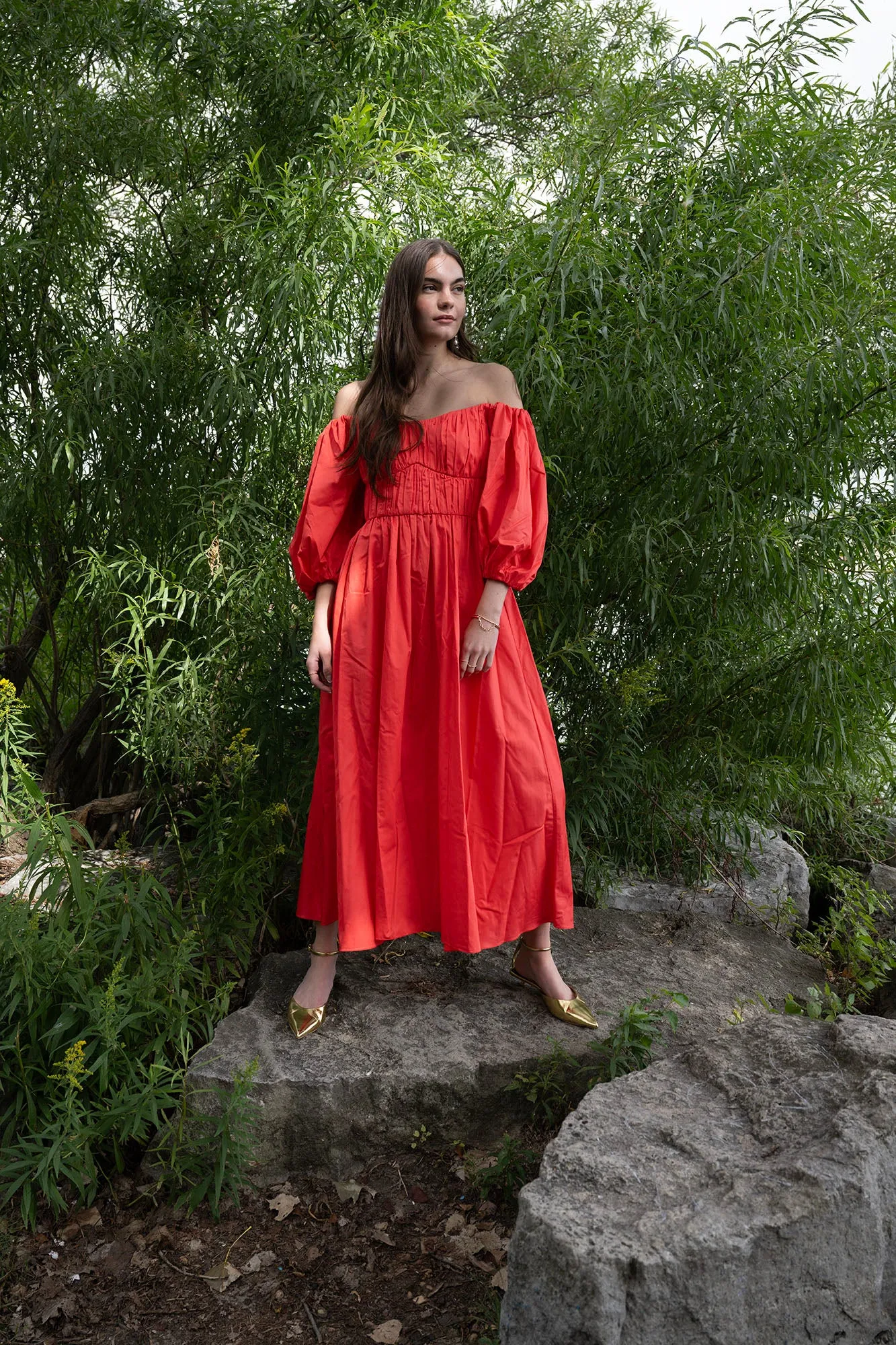 Farah Off-shoulder Midi Dress