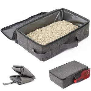 Foldable Oxford Cloth & Waterproof Lining Cat Litter Box | Portable Outdoor Travel Sand Box with Built-In Scoop Pouch