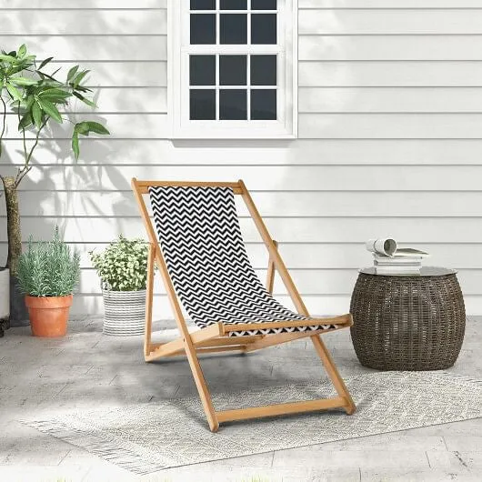 Folding Bamboo Sling Chair with Adjustable Backrest and Canvas-Natural - Color: