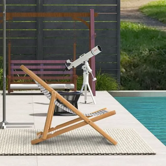 Folding Bamboo Sling Chair with Adjustable Backrest and Canvas-Natural - Color: