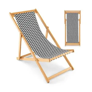 Folding Bamboo Sling Chair with Adjustable Backrest and Canvas-Natural - Color: