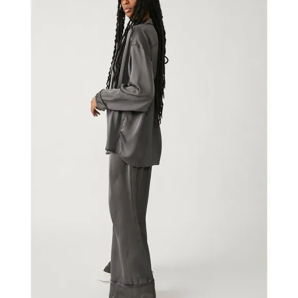 FREE PEOPLE Dreamy Days Solid PJ Set / Washed Black