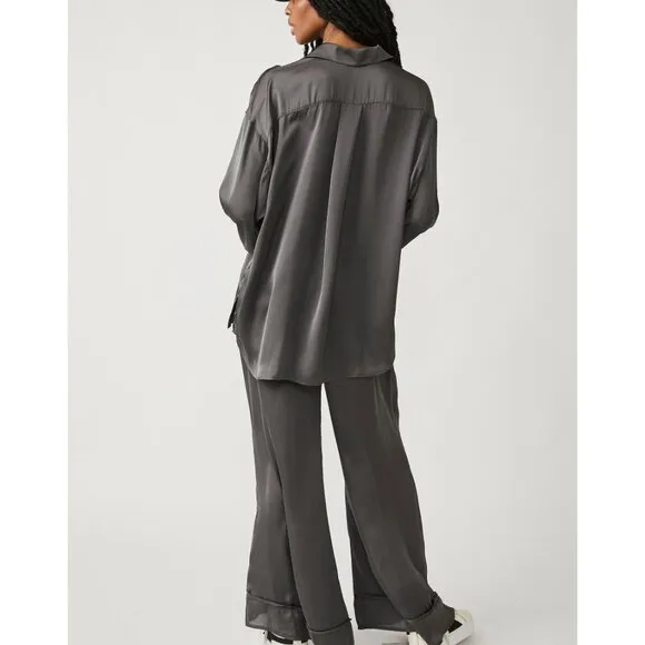 FREE PEOPLE Dreamy Days Solid PJ Set / Washed Black