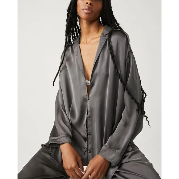 FREE PEOPLE Dreamy Days Solid PJ Set / Washed Black