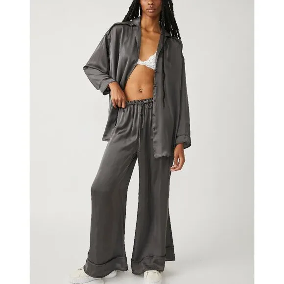 FREE PEOPLE Dreamy Days Solid PJ Set / Washed Black
