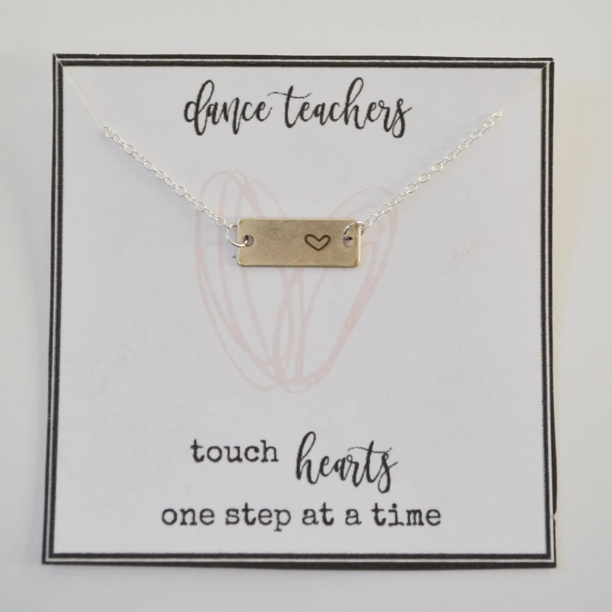 Gift for Dance Teacher,  Teacher Appreciation Gift, Dance Teacher Gift, Bar Necklace, Heart Necklace, Gifts for Her, Teacher Thank You Gift
