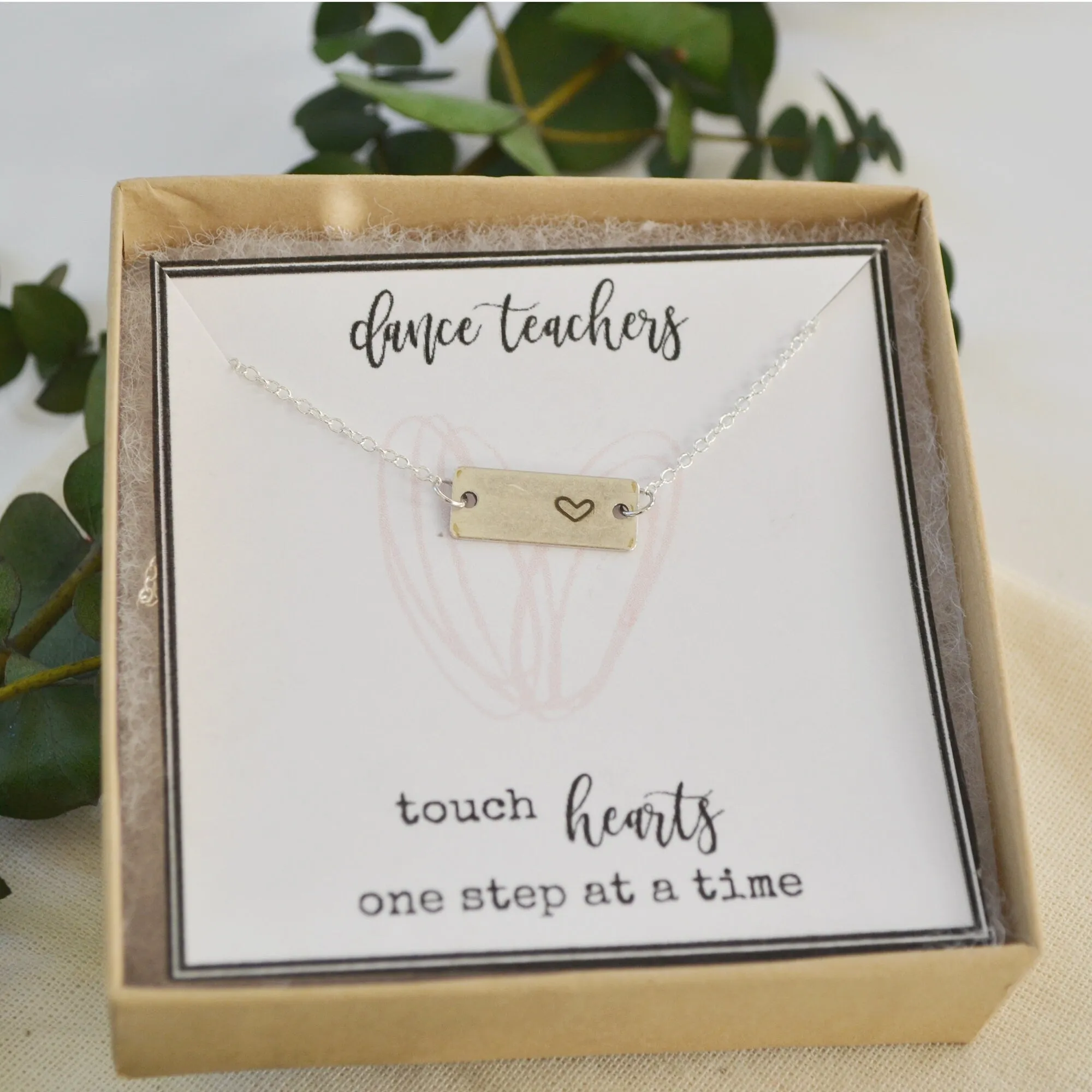 Gift for Dance Teacher,  Teacher Appreciation Gift, Dance Teacher Gift, Bar Necklace, Heart Necklace, Gifts for Her, Teacher Thank You Gift