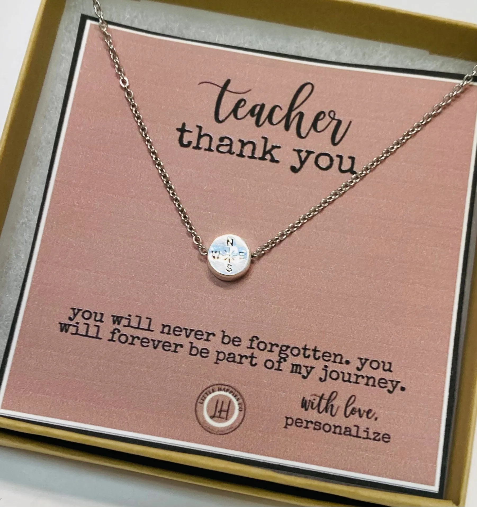 Gift for teacher, Teacher gift, Teacher appreication gift, gift from student, inexpensive teacher gift, compass necklace, teacher gifts