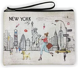 Girls & Women Large Fashion Cute New York Souvenir Zipper Pouch Travel Cosmetic Bag Hand Bag Makeup Purse (JP-330133A)
