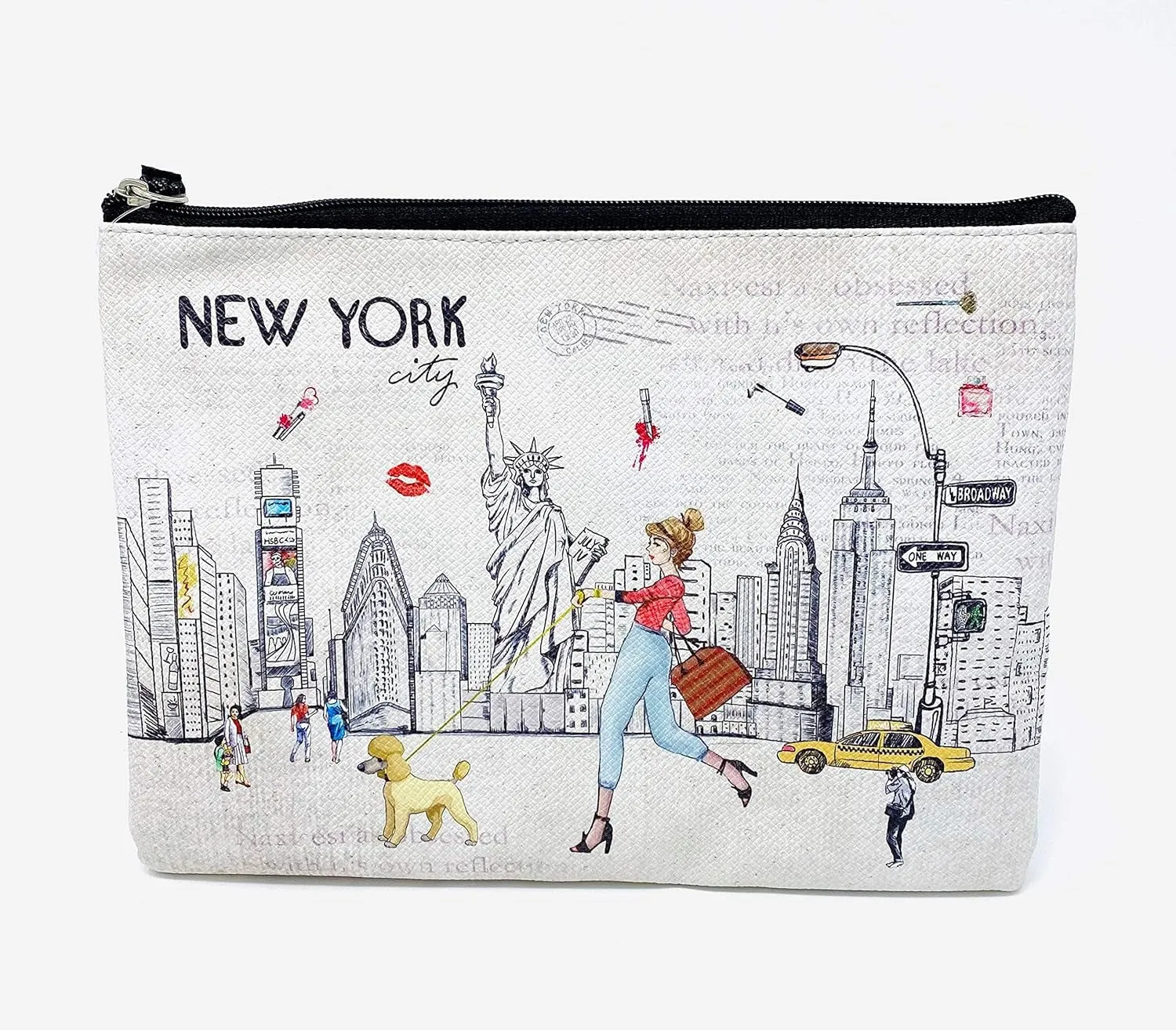 Girls & Women Large Fashion Cute New York Souvenir Zipper Pouch Travel Cosmetic Bag Hand Bag Makeup Purse (JP-330133A)