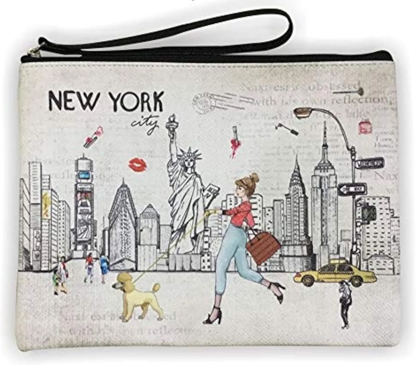 Girls & Women Large Fashion Cute New York Souvenir Zipper Pouch Travel Cosmetic Bag Hand Bag Makeup Purse (JP-330133A)