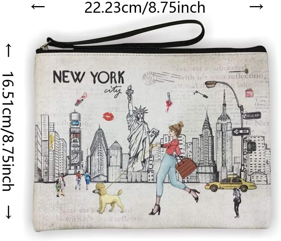 Girls & Women Large Fashion Cute New York Souvenir Zipper Pouch Travel Cosmetic Bag Hand Bag Makeup Purse (JP-330133A)
