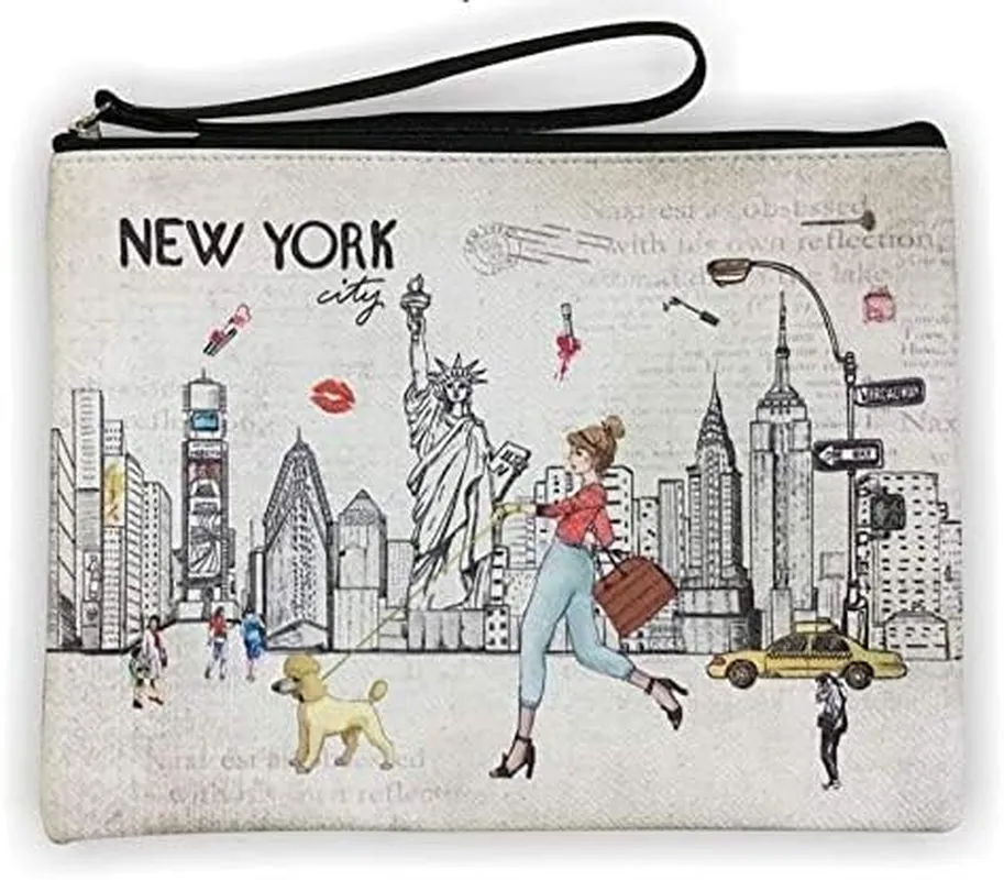 Girls & Women Large Fashion Cute New York Souvenir Zipper Pouch Travel Cosmetic Bag Hand Bag Makeup Purse (JP-330133A)