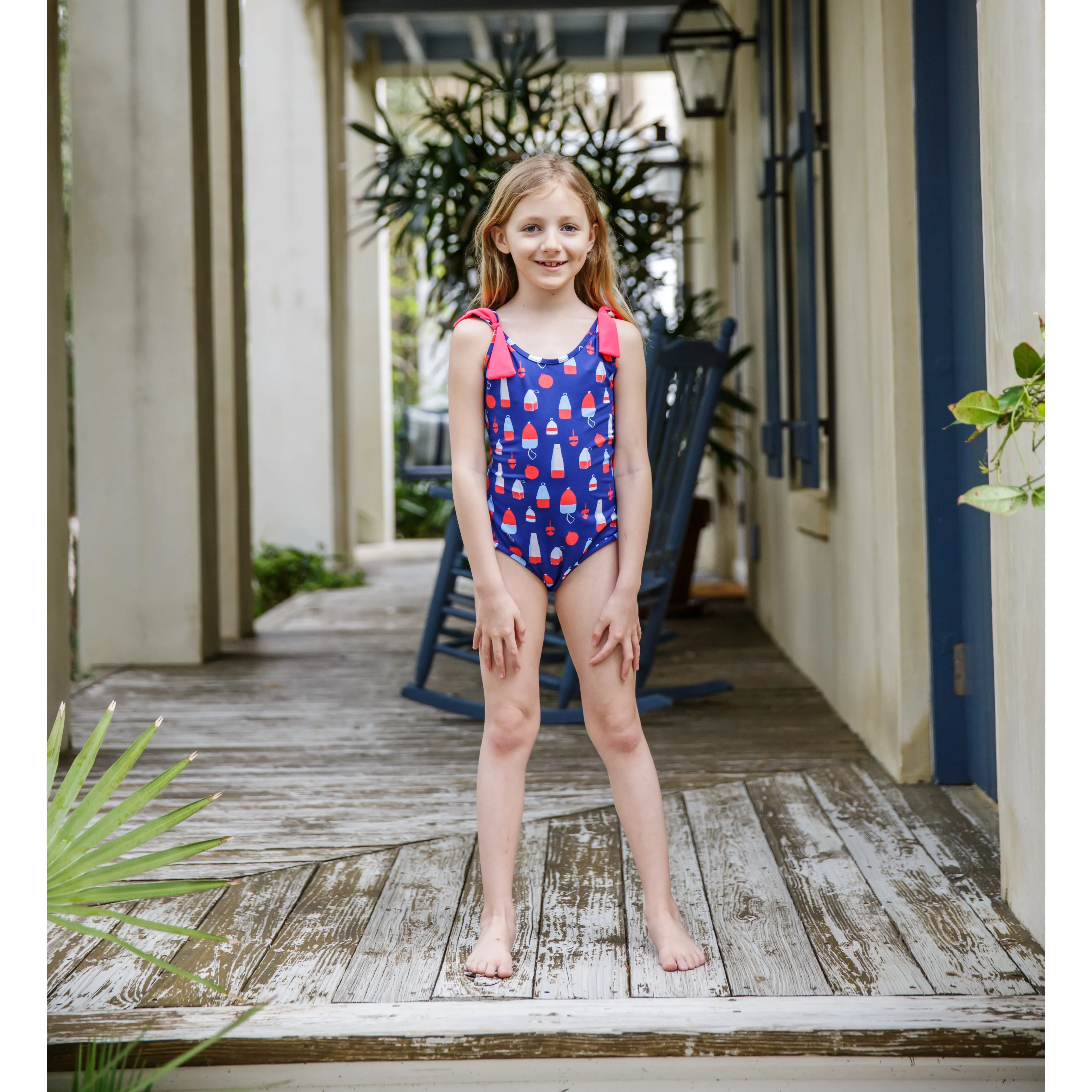 Girl’s Tie-Shoulder One-Piece Swimsuit Buoys