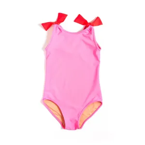Girl’s Tie-Shoulder One-Piece Swimsuit Palm Beach Pink   Riviera Red