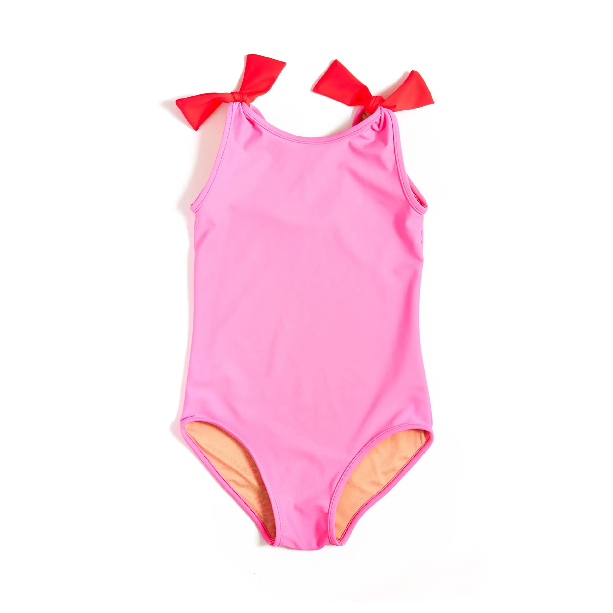 Girl’s Tie-Shoulder One-Piece Swimsuit Palm Beach Pink   Riviera Red