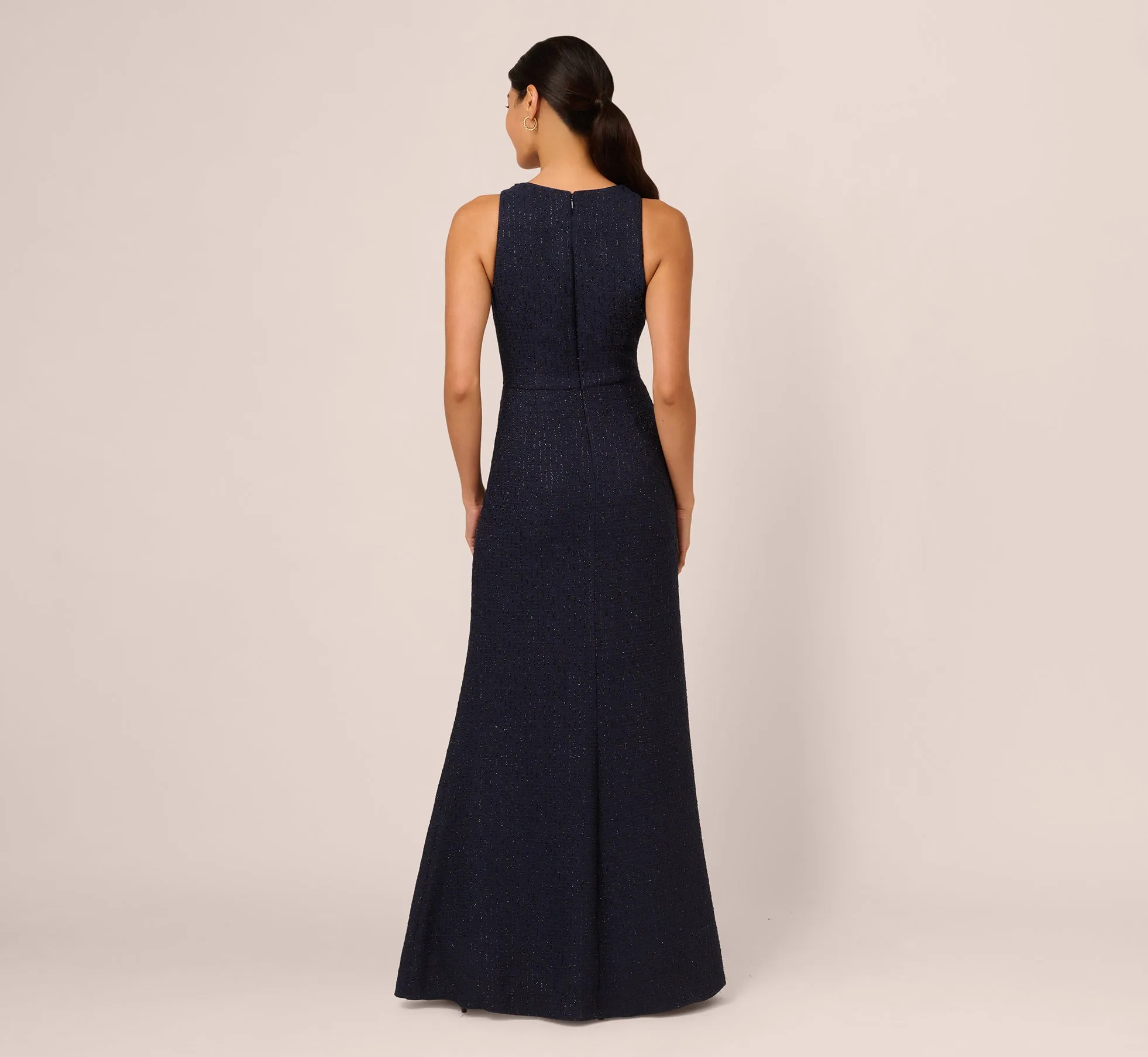Glitter Boucle Stretch Gown In Navy