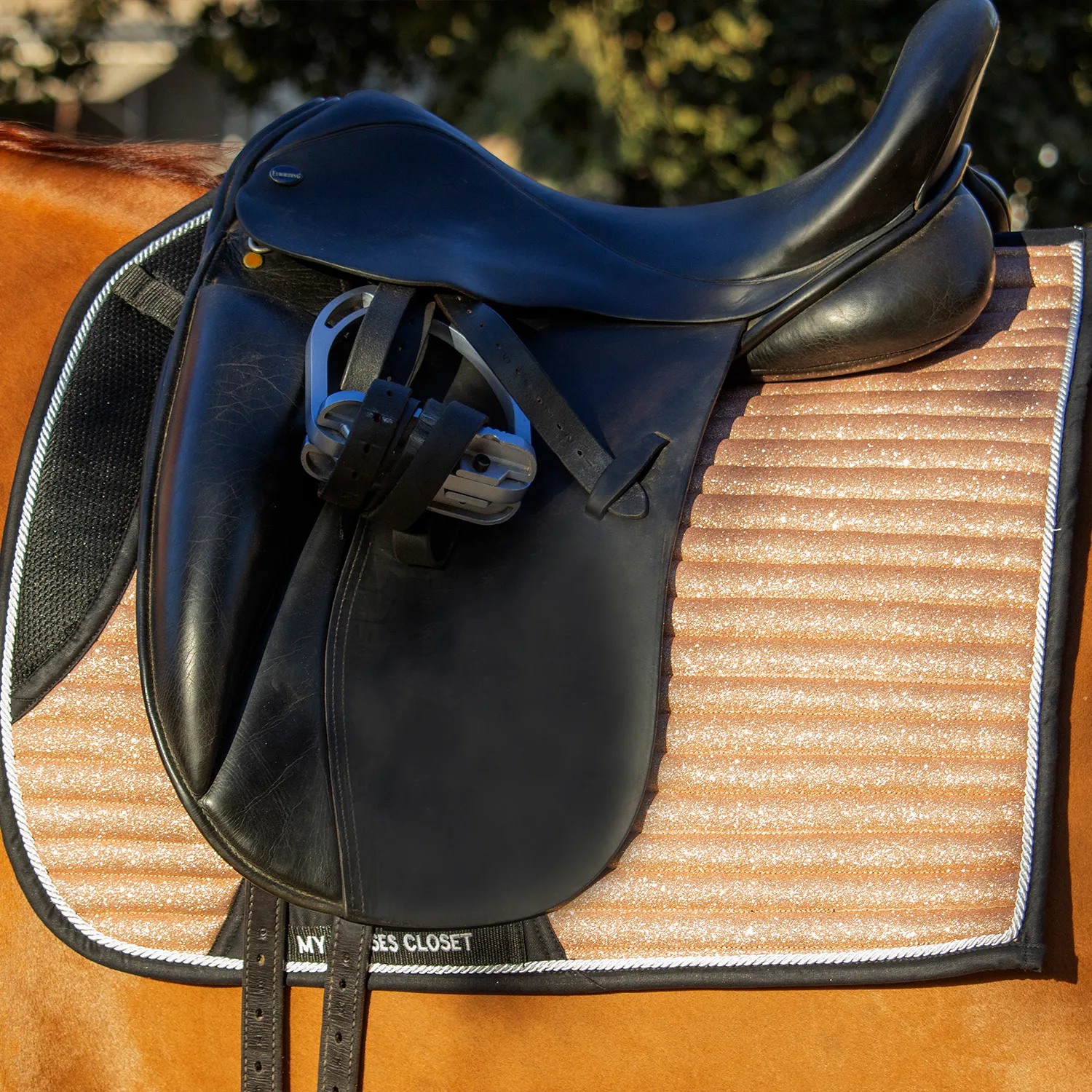 Glitter Mesh Sparkly Dressage Saddle Pad Rose Gold