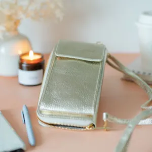 Gold Leather Purse / Phone Crossbody