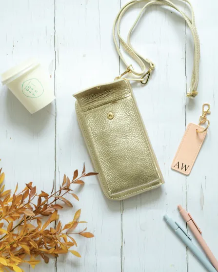 Gold Leather Purse / Phone Crossbody