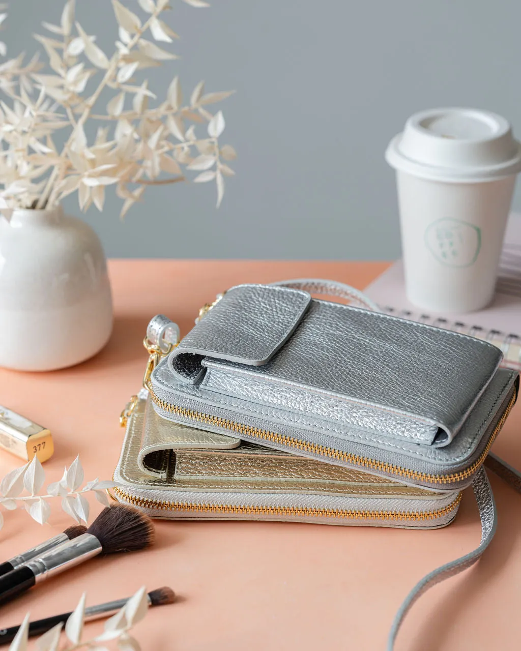 Gold Leather Purse / Phone Crossbody